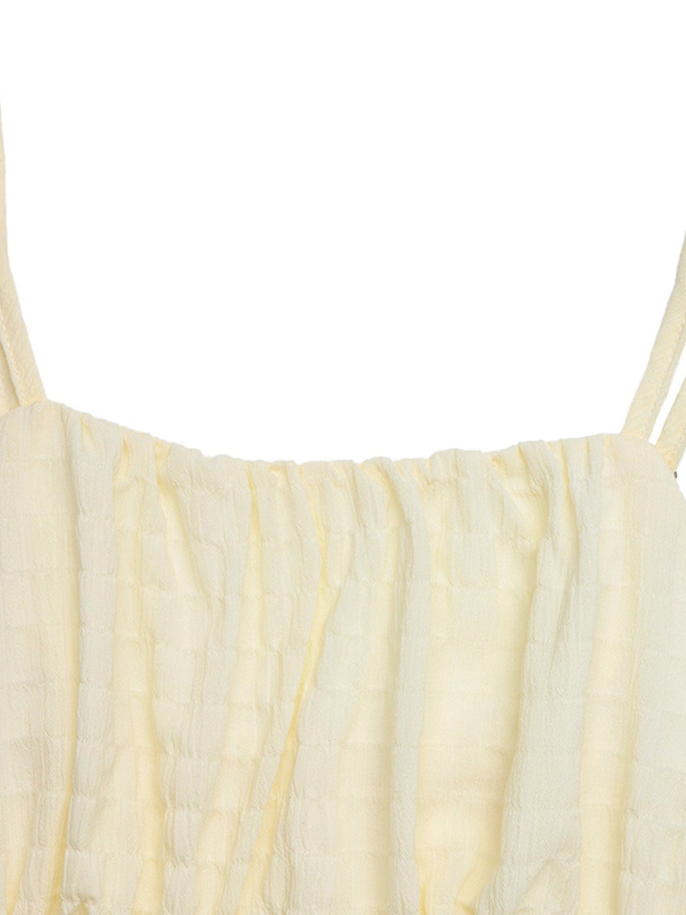 Gathered bodice mini dress in apricot with smocked detail and thin straps.