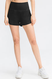 Black high-waist active shorts with a sculpted fit and athletic cut.