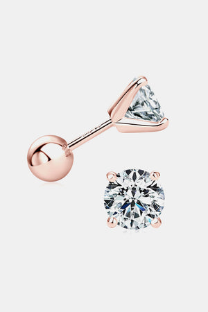 Rose gold moissanite solitaire stud earrings with a screw back closure.
