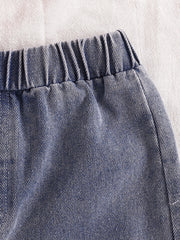 Distressed denim shorts with elastic waistband