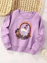 Lavender cotton sweatshirt with unicorn and rainbow graphic
