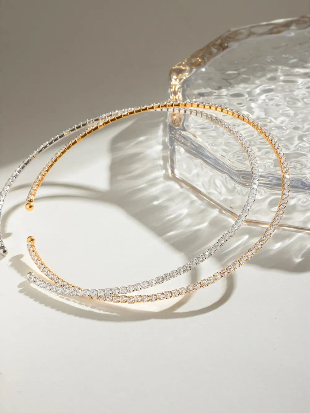 Diamond row collar necklace in gold and silver with sparkling stones