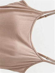 Cozy cami pajama top in Khakis with adjustable spaghetti straps and a scoop neckline.