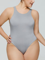 Light Gray tank bodysuit with high cut and racerback detail.