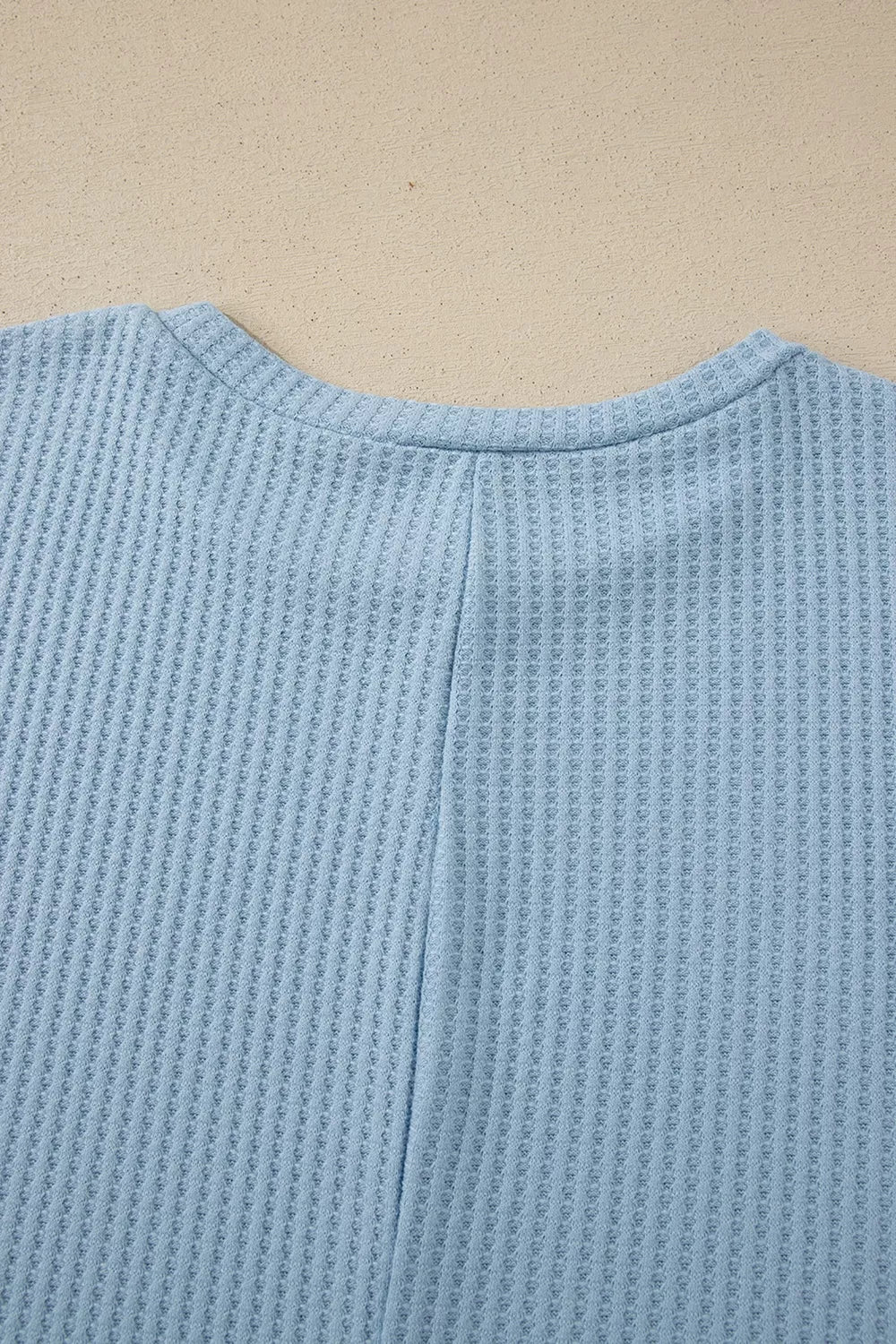 Waffle Knit Dolman Sleeve Loose Top in Light Blue, back view