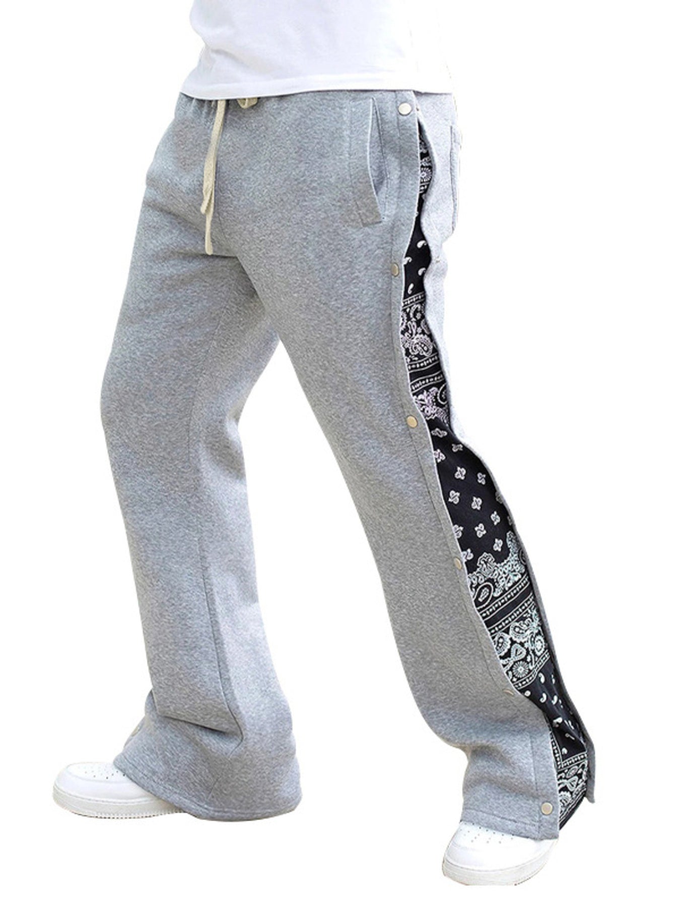 Men's Full Size Side Snap Button Pants Plus Size in Black, front view