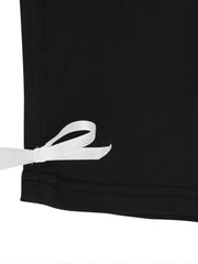 Black capri romper with white lace trim tie detail