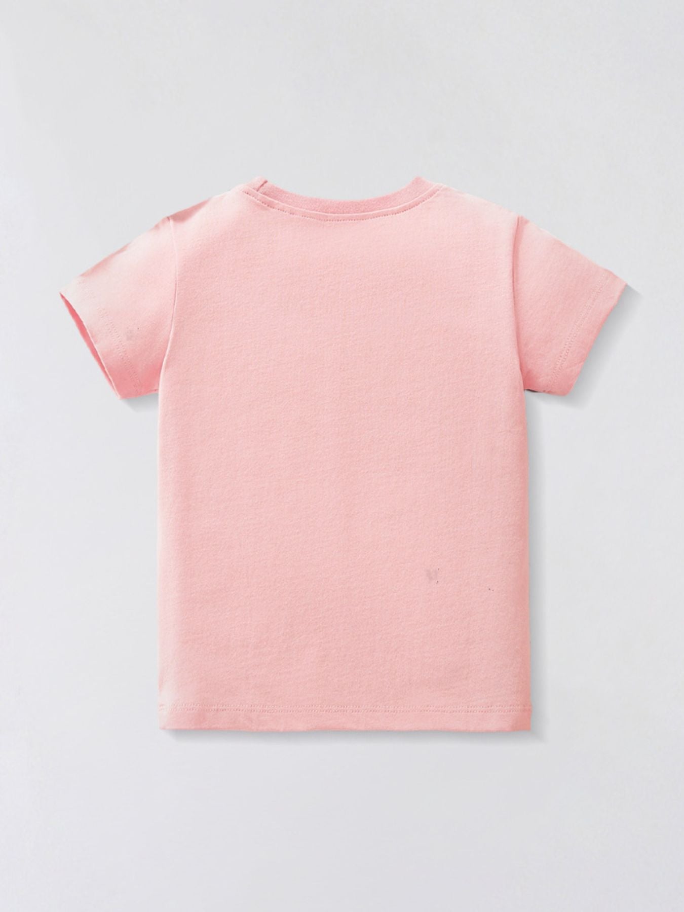Toddler blush pink t-shirt with short sleeves and crew neck.