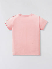Toddler blush pink t-shirt with short sleeves and crew neck.