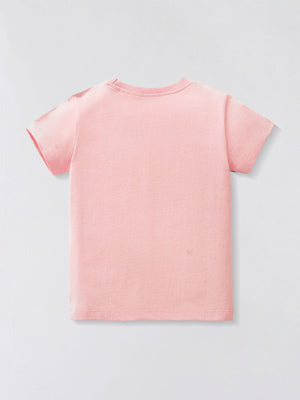 Toddler blush pink t-shirt with short sleeves and crew neck.