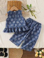 Children's Floral Round Neck Tank And Pants Set, fit detail