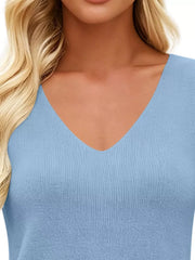 V-neck Ribbed Knit Tank Top in Navy, view 20