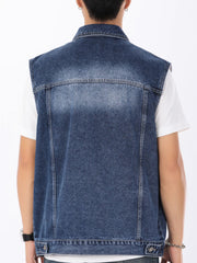 Men's vintage washed denim vest with button-down front and chest pockets.