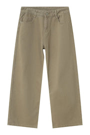 Khaki wide-leg denim jeans with a basic utility style.