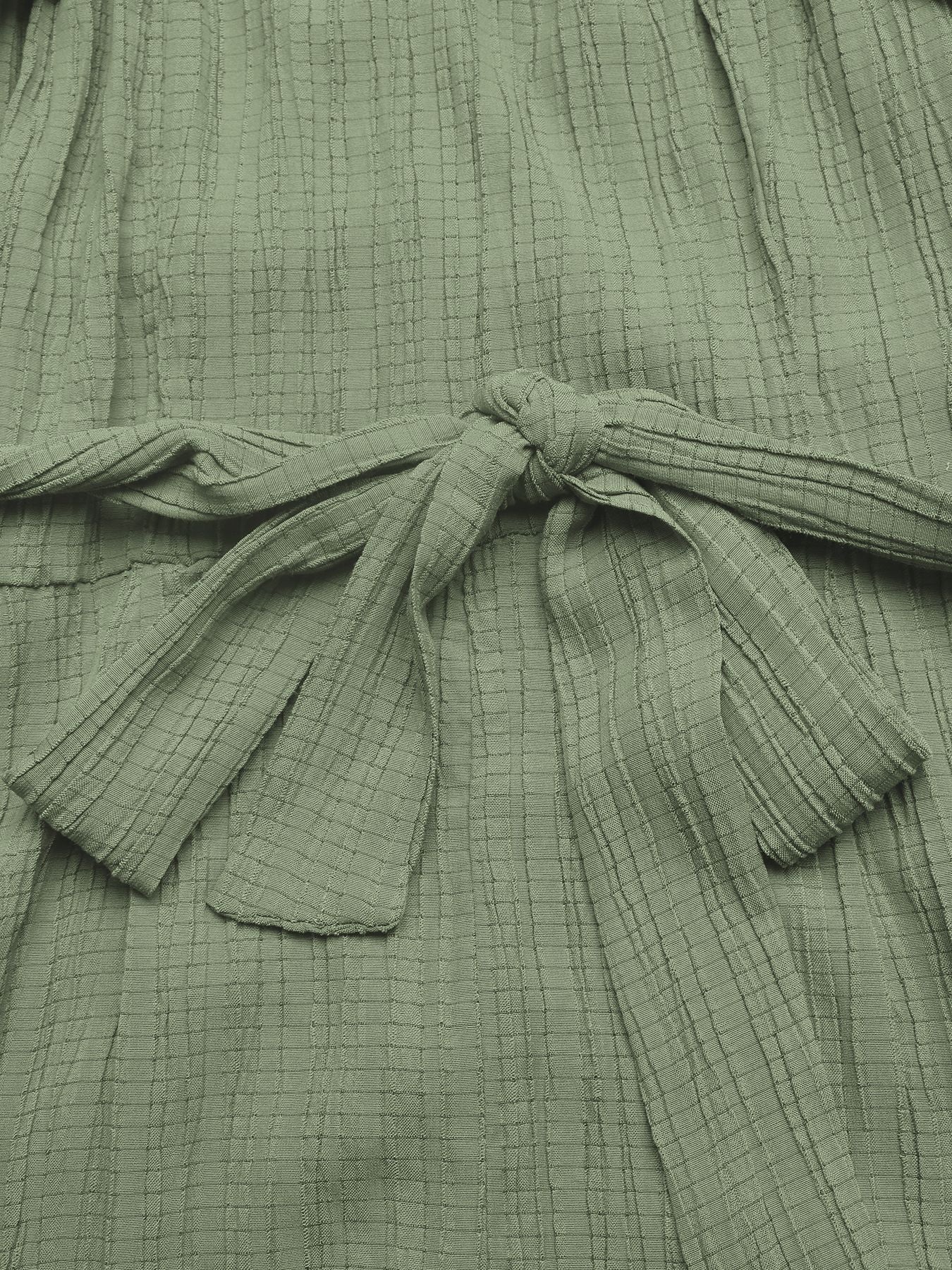 Sage green crinkled texture tie waist wide leg maternity jumpsuit detail