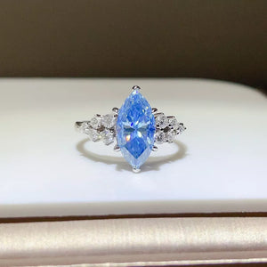 925 Sterling Silver Marquise Solitaire Moissanite Ring, front view