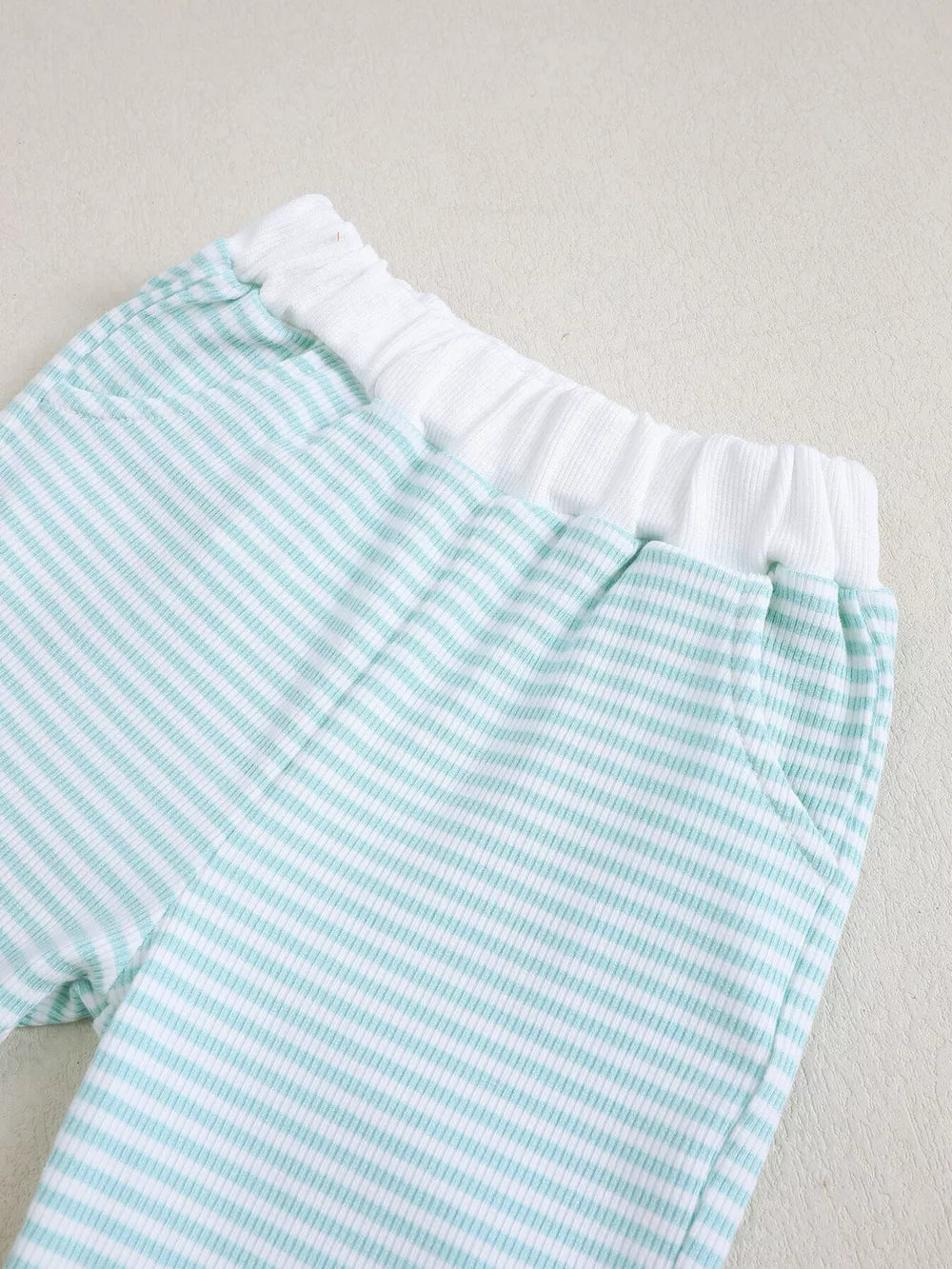 Children's Bear Striped Top And Pants Set in Light Blue, back view