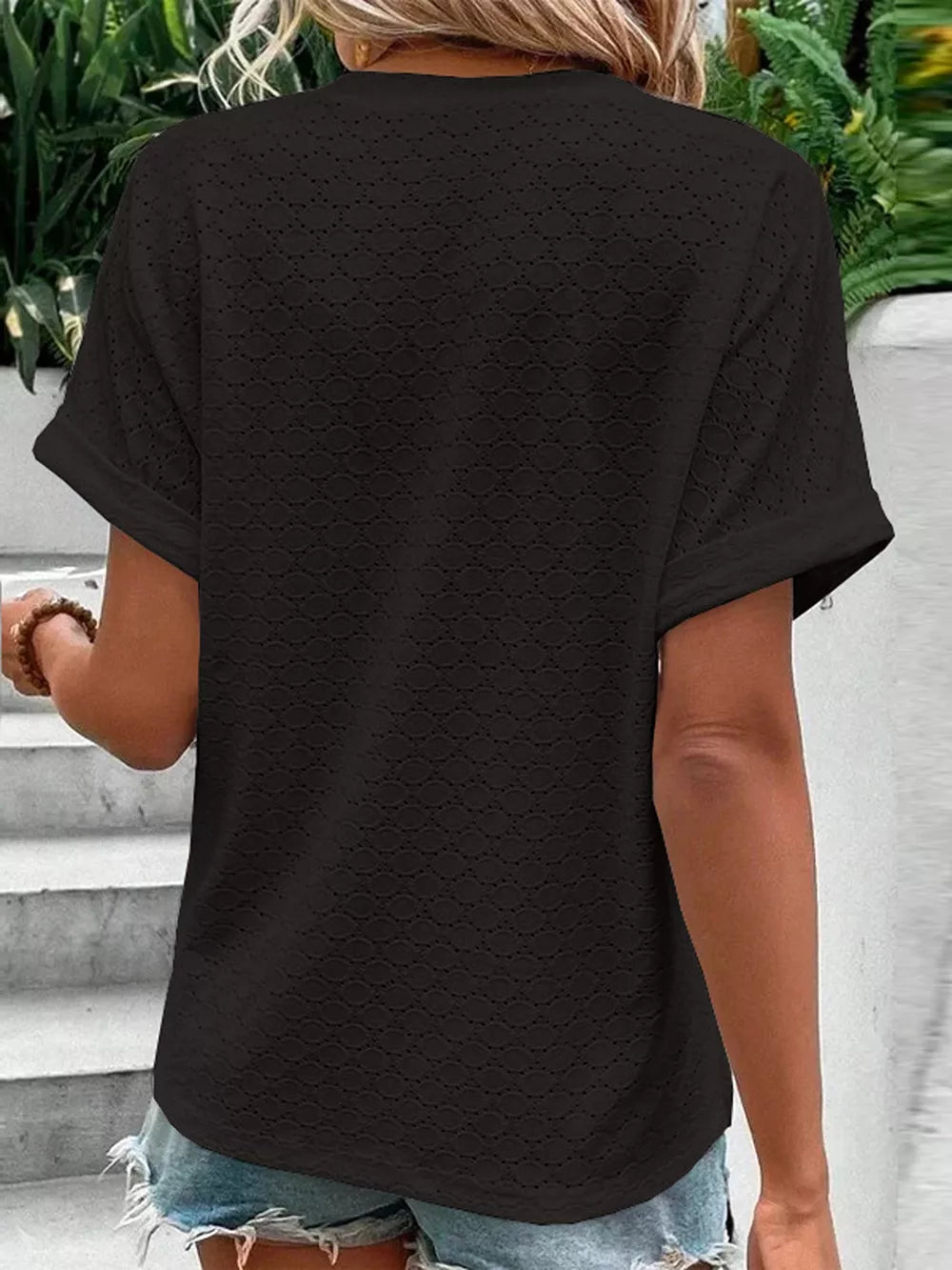 Notched Short Sleeve Top, back view