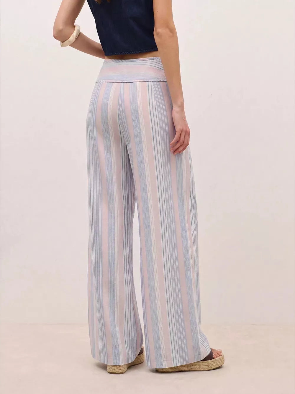 Striped Wide-leg Pants With Tie Waist in Blue, view 16