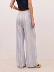 Striped Wide-leg Pants With Tie Waist in Blue, view 16