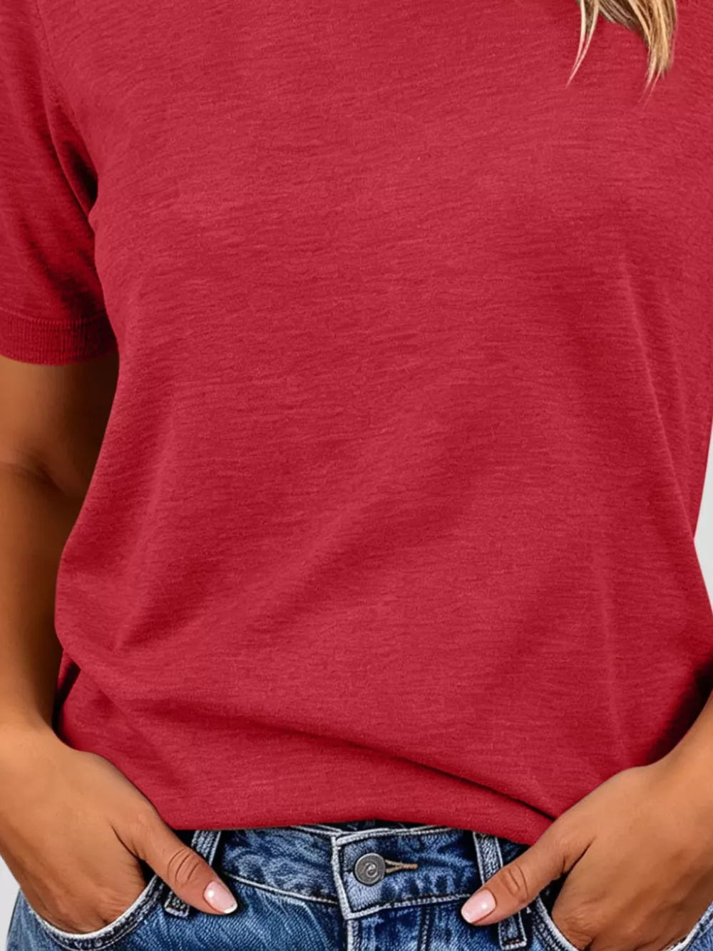 Classic Crew Neck Short Sleeve Knit Top in Dark Brown, product detail