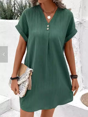 Full Size Casual V-neck Short Sleeve Dress in Silver, alternate angle