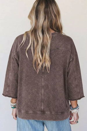 3/4 Sleeve Mineral Wash Cotton Top, close-up detail