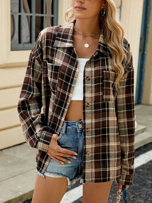 classic button-up shirt in Dark Brown with collared