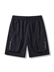 Black lightweight cargo shorts with drawstring and zipper pockets
