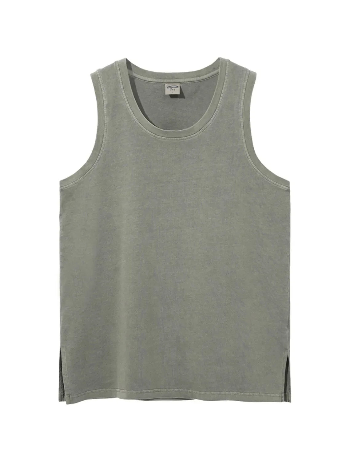 Sage relaxed fit tank top with crew neck and side slits