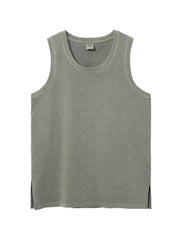 Sage relaxed fit tank top with crew neck and side slits