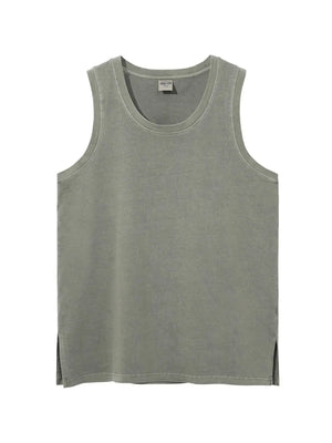Sage relaxed fit tank top with crew neck and side slits