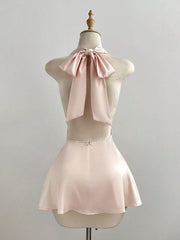 Satin Backless Halter Neck Mini Dress, close-up detail