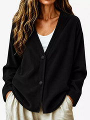 Casual Corduroy Button-up Cardigan in Terracotta, alternate angle
