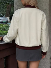 Contrast Trim Zip Up Jacket in White, back view