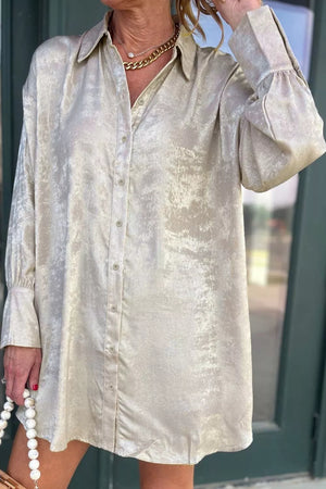 Solid Pattern Mini Long Sleeve Shift Dress in Beige, side view