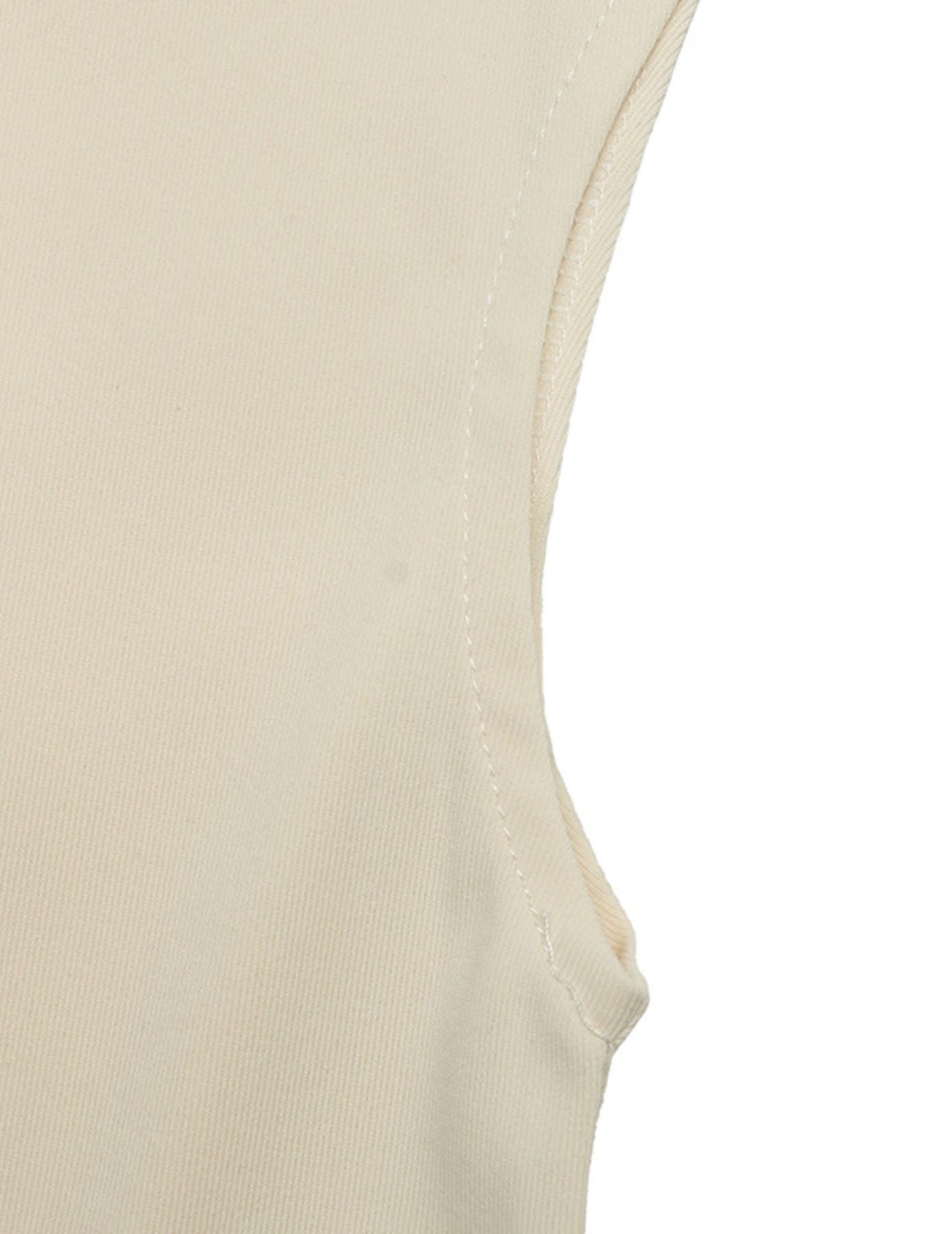 Cream cap sleeve bodysuit with visible stitching detail