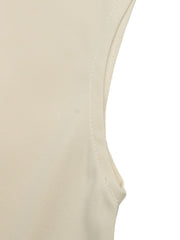 Cream cap sleeve bodysuit with visible stitching detail