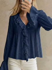 Ruffled V-neck Flounce Sleeve Blouse in Off-white, alternate angle
