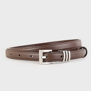 Brown cowhide leather belt with silver buckle detail