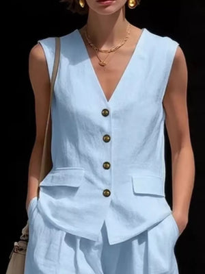 Full Size Sleeveless Vest And Shorts Set Plus Size, fit detail
