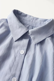 Button Up Short Sleeve Shirt Dress in Light Blue, fabric detail