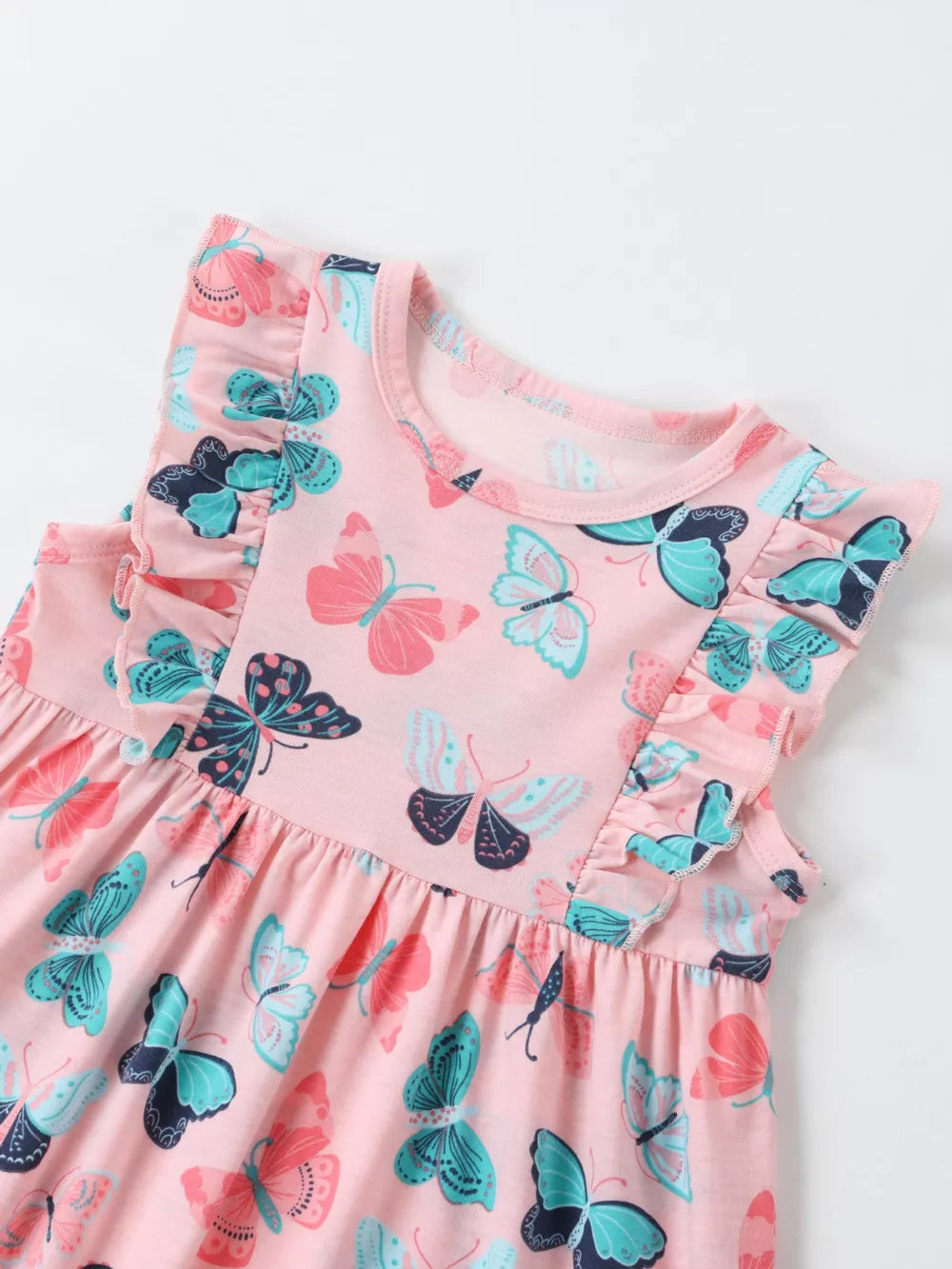 Children S Butterfly Print Ruffle Sleeve Dress, side view