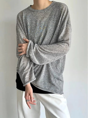Men's Plus Size Heathered Long-sleeve T-shirt in Black, side view