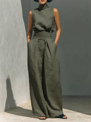 Sleeveless Wide-leg Jumpsuit With Smocked Waist in Apricot, view 13