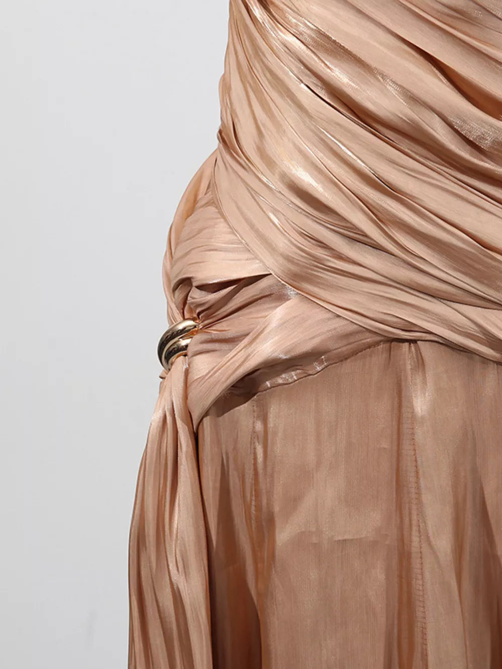 Halter Neck Ruched Maxi Dress in Champagne, alternate angle