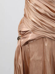 Halter Neck Ruched Maxi Dress in Champagne, alternate angle