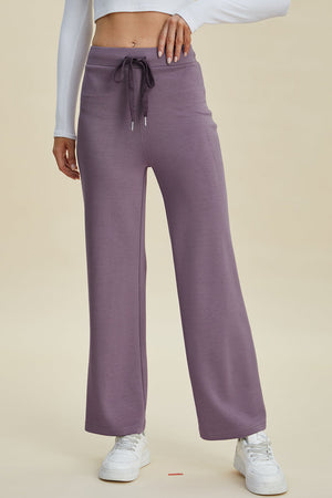Wide leg lounge pants in Moonlit Mauve with drawstring waist