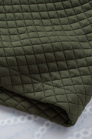 Army green quilted overshirt with diamond pattern detail