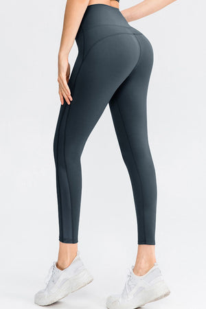 Dark Gray Mesh Panel Performance Leggings with subtle vertical seam detail.